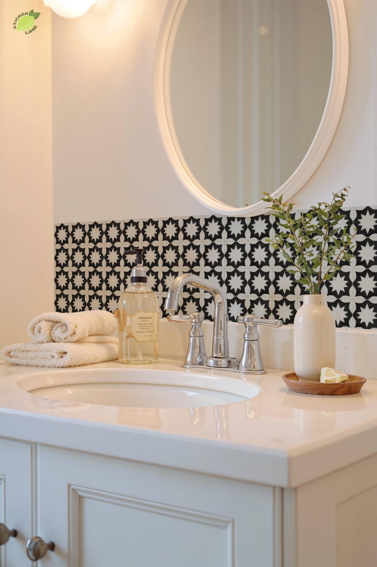 Onyx White Geometric Star peel and stick tile decals, photo 4 of 8