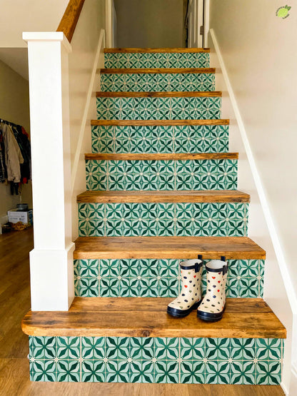 Emerald Geometric Petal Motif peel and stick stair riser decals, photo 3 of 8