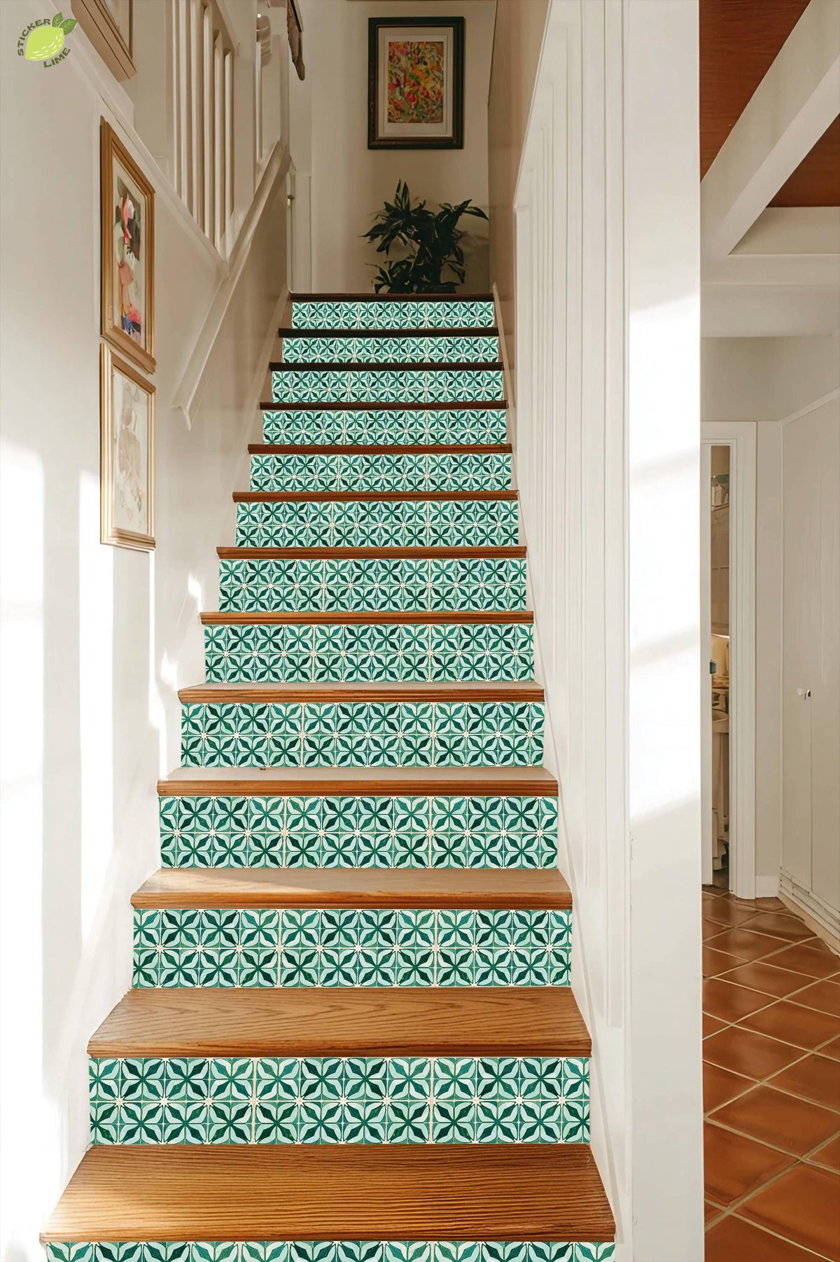 Emerald Geometric Petal Motif peel and stick stair riser decals, photo 5 of 8