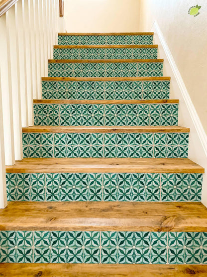 Emerald Geometric Petal Motif peel and stick stair riser decals, photo 8 of 8