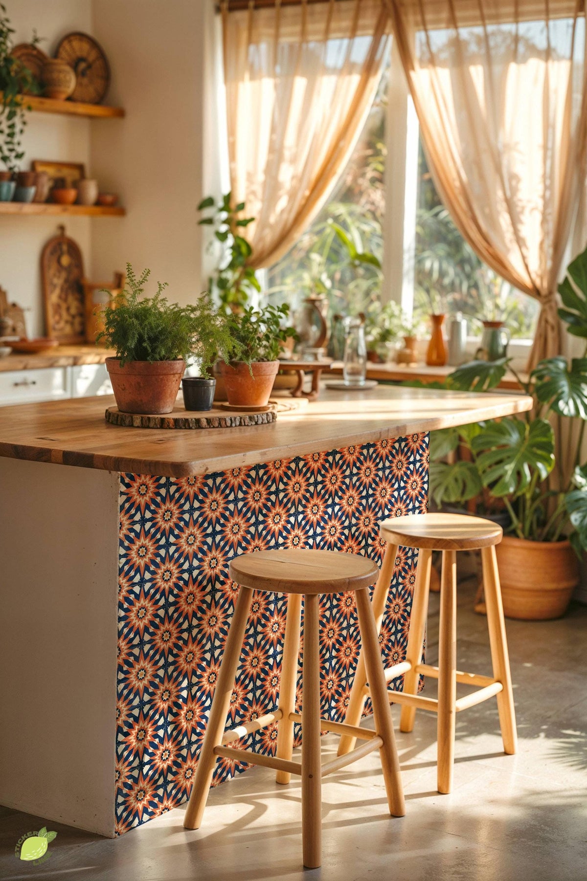 Mid-Century Geometric Starburst Surface peel and stick tile decals, photo 6 of 8