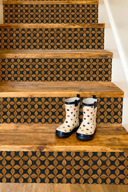 Mid Century Geometric Gold Leaf peel and stick stair riser decals