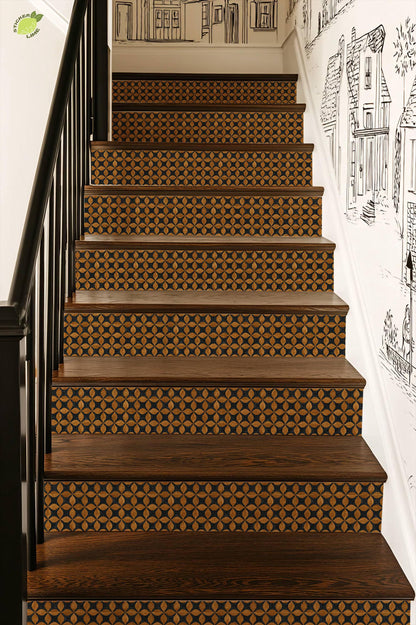 Mid Century Geometric Gold Leaf peel and stick stair riser decals, photo 6 of 8