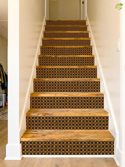 Mid Century Geometric Gold Leaf peel and stick stair riser decals, photo 7 of 8