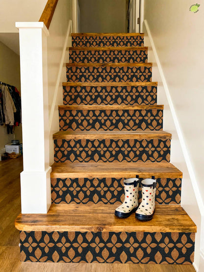 Modern Geometric Gold Leaf Motif peel and stick stair riser decals, photo 3 of 8