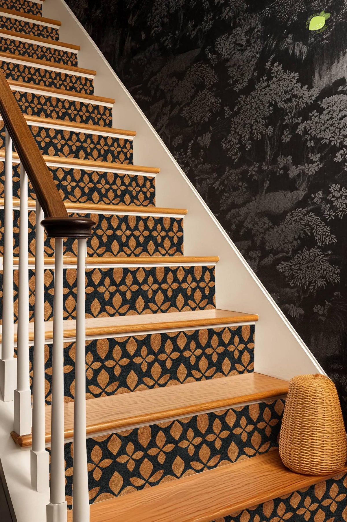 Modern Geometric Gold Leaf Motif peel and stick stair riser decals, photo 4 of 8
