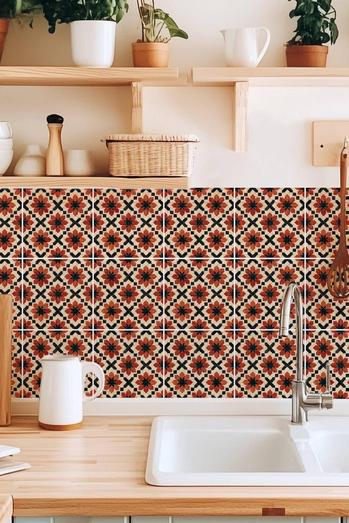 Geometric Moorish Star peel and stick tile decals