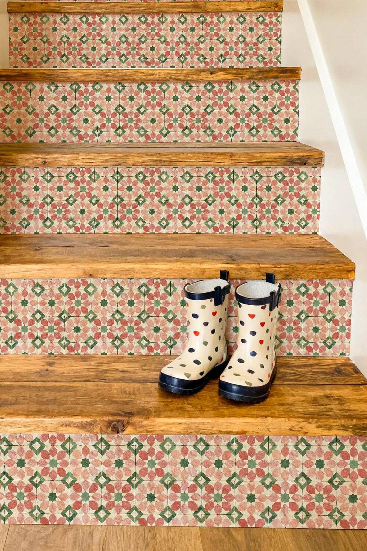 Moroccan Star Geometric Motif peel and stick stair riser decals