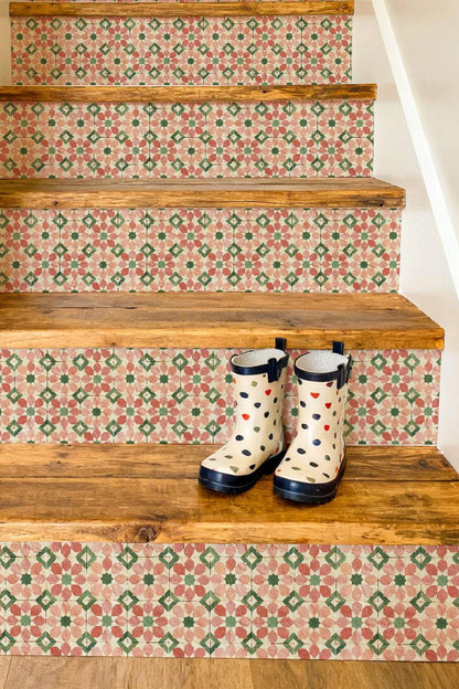 Moroccan Star Geometric Motif peel and stick stair riser decals