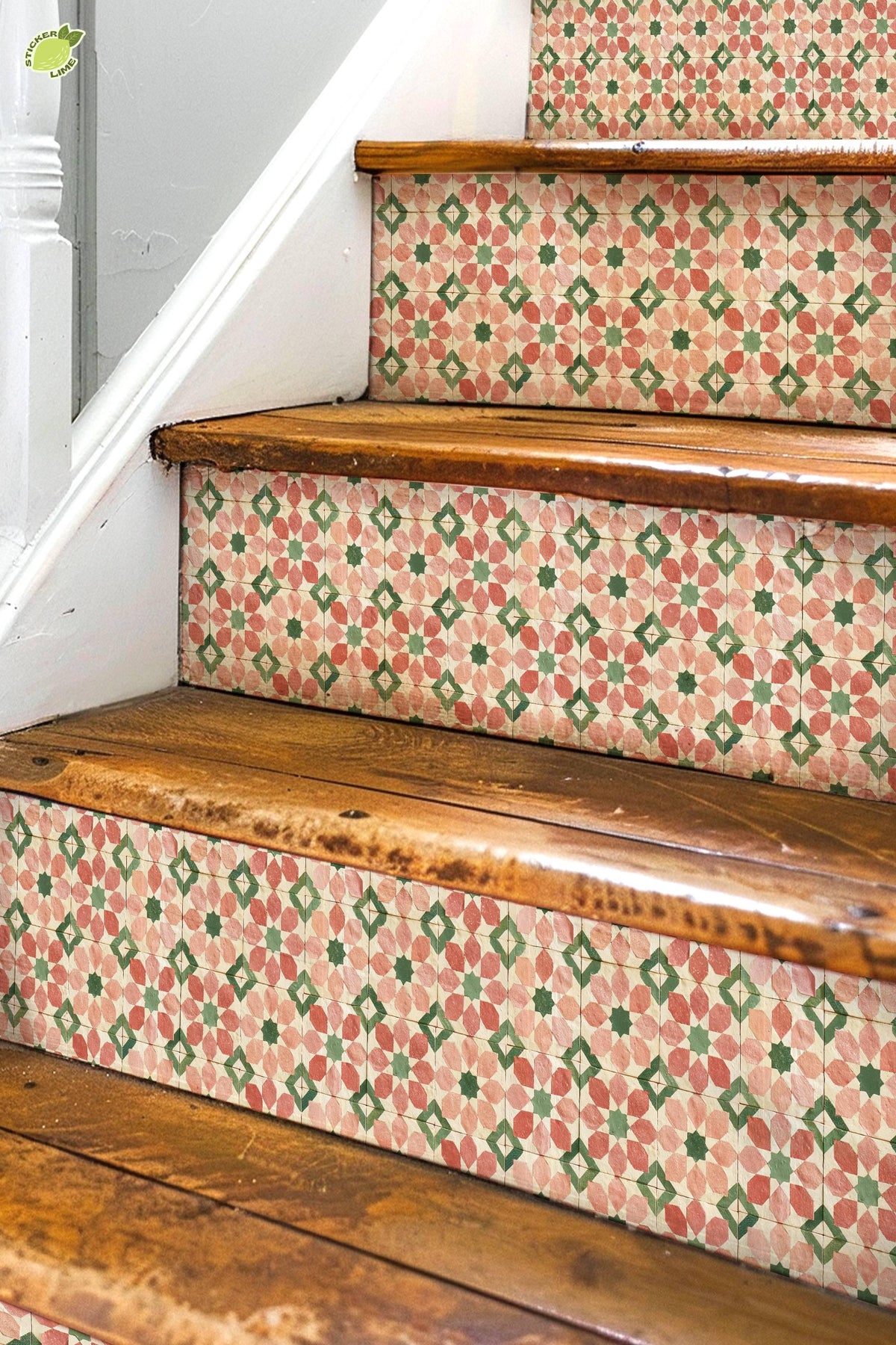 Moroccan Star Geometric Motif peel and stick stair riser decals, photo 2 of 8