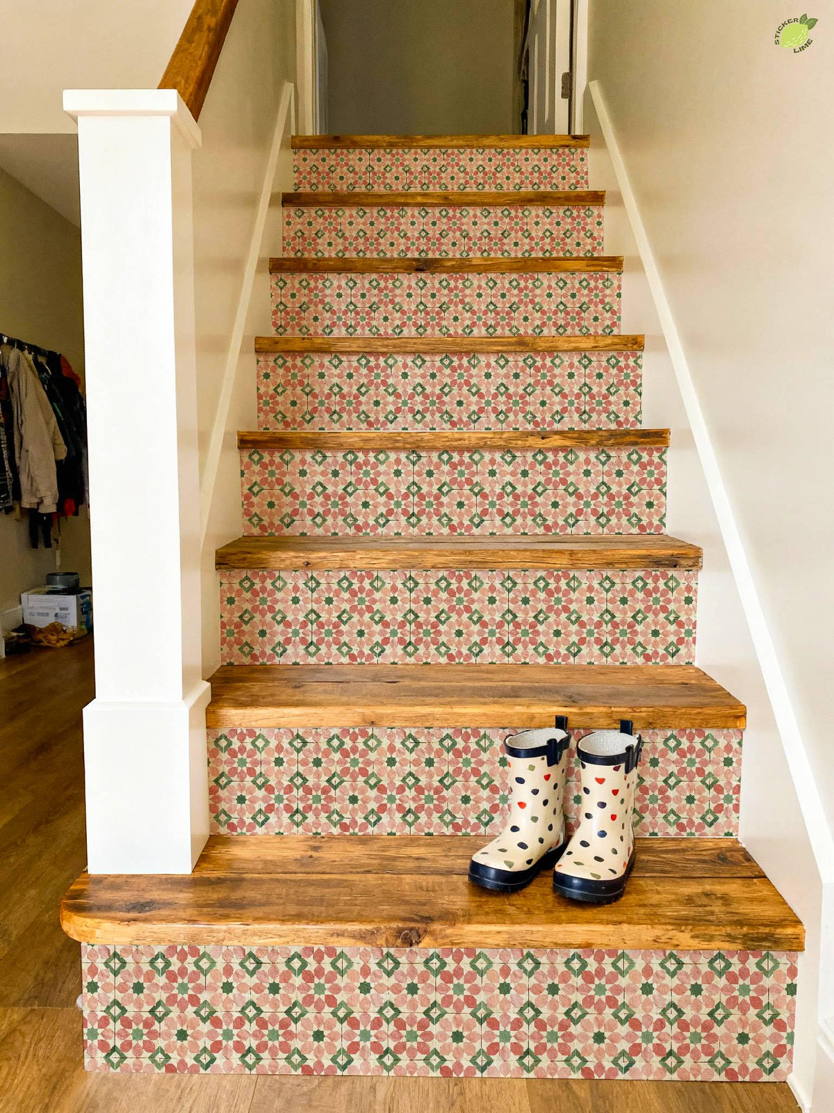 Moroccan Star Geometric Motif peel and stick stair riser decals, photo 3 of 8