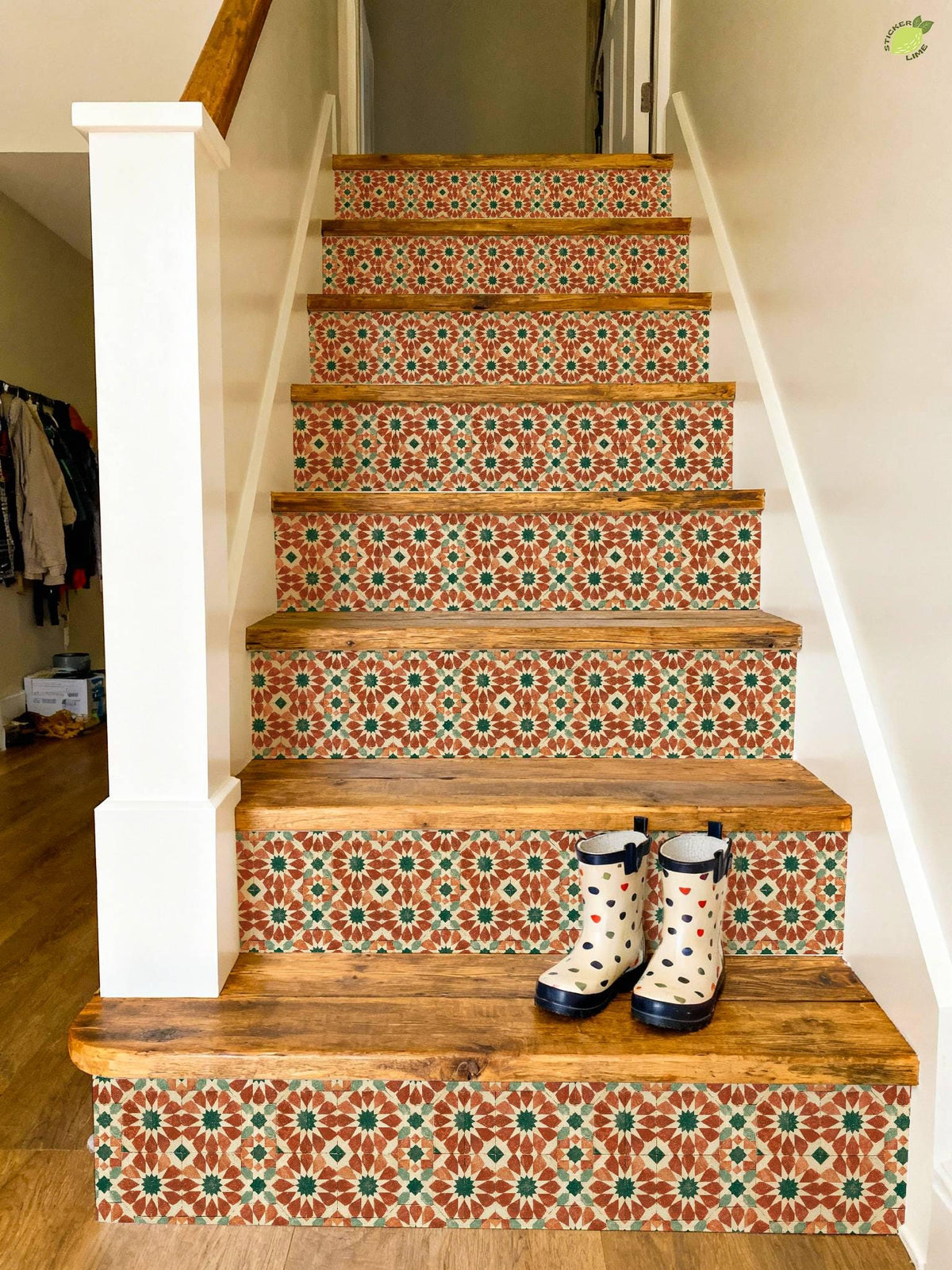 Moroccan Geometric Star Motif peel and stick stair riser decals, photo 3 of 8