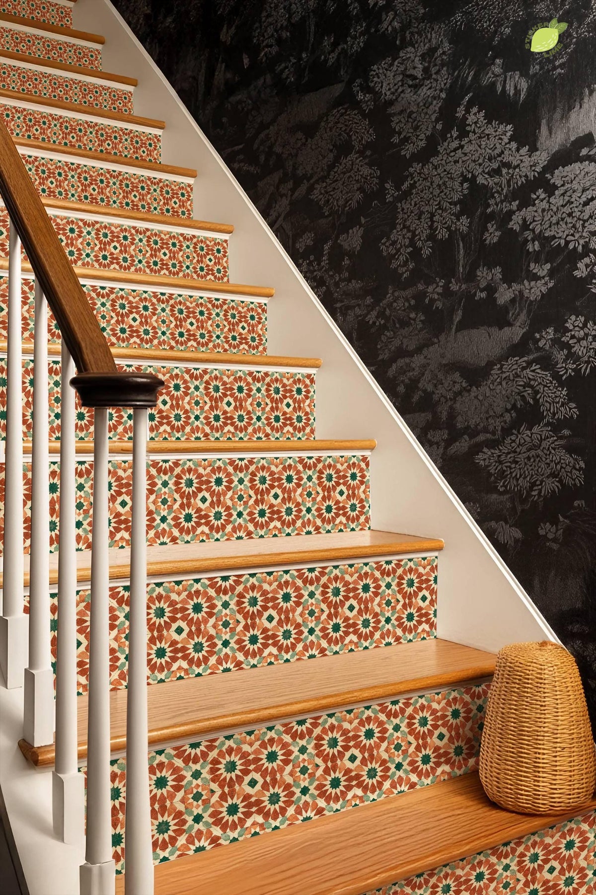 Moroccan Geometric Star Motif peel and stick stair riser decals, photo 4 of 8