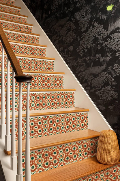 Moroccan Geometric Star Motif peel and stick stair riser decals, photo 4 of 8