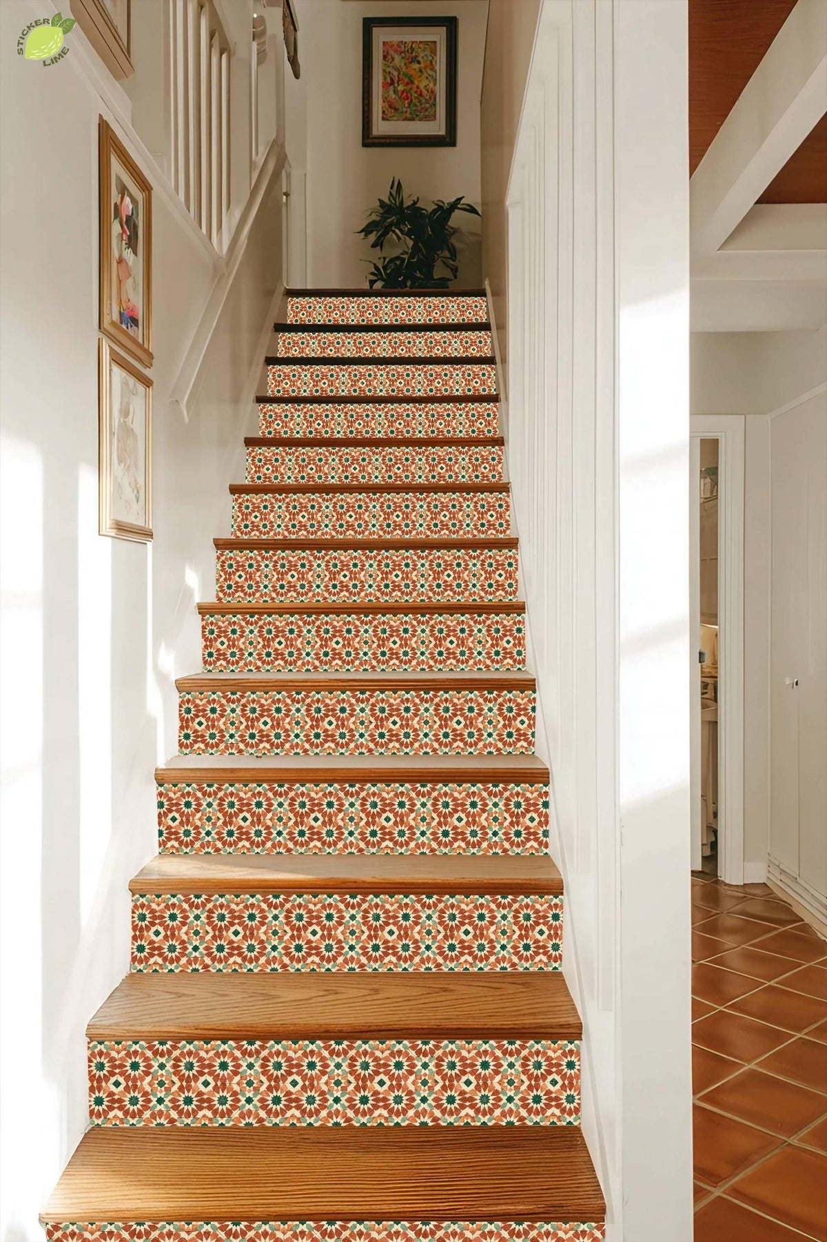 Moroccan Geometric Star Motif peel and stick stair riser decals, photo 5 of 8