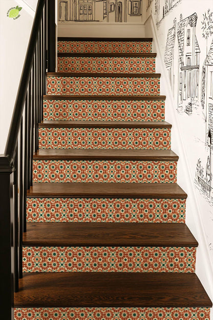 Moroccan Geometric Star Motif peel and stick stair riser decals, photo 6 of 8
