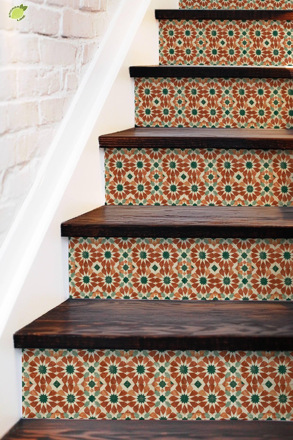 Moroccan Geometric Star Motif peel and stick stair riser decals, photo 8 of 8