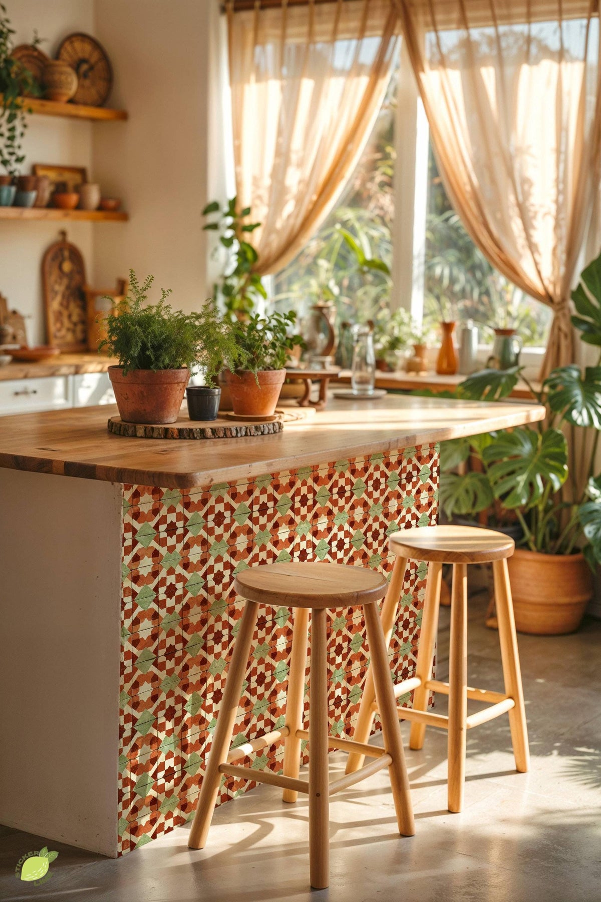 Geometric Earth Tone Moroccan Style Motif peel and stick tile decals, photo 6 of 8