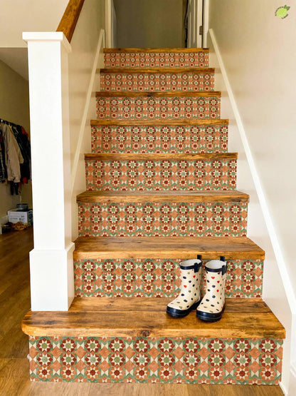 Moroccan Geometric Mosaic Art Motif peel and stick stair riser decals, photo 2 of 8