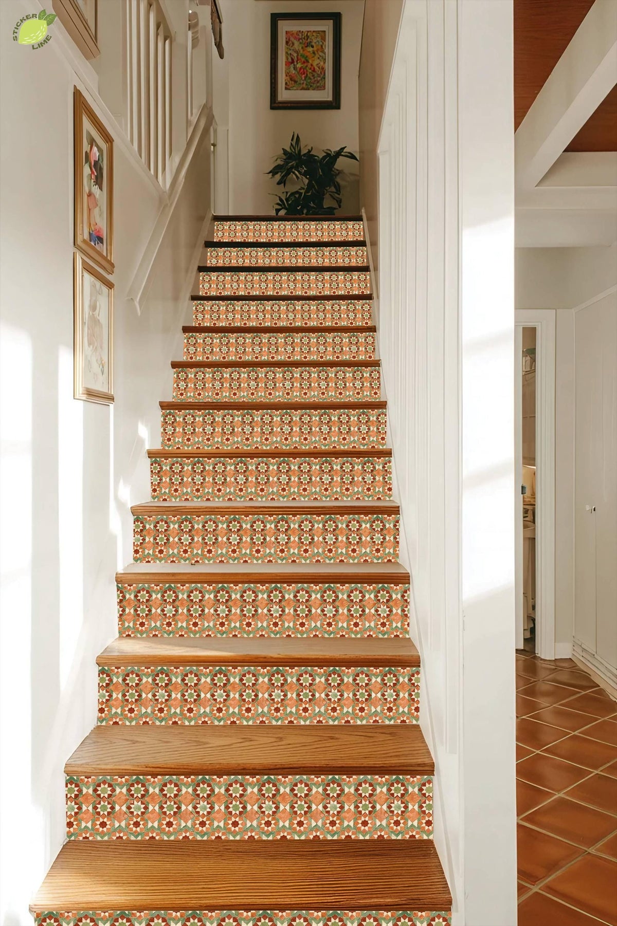 Moroccan Geometric Mosaic Art Motif peel and stick stair riser decals, photo 4 of 8