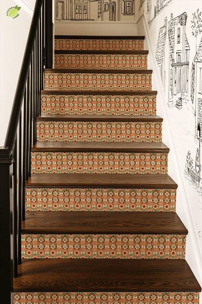Moroccan Geometric Mosaic Art Motif peel and stick stair riser decals, photo 5 of 8