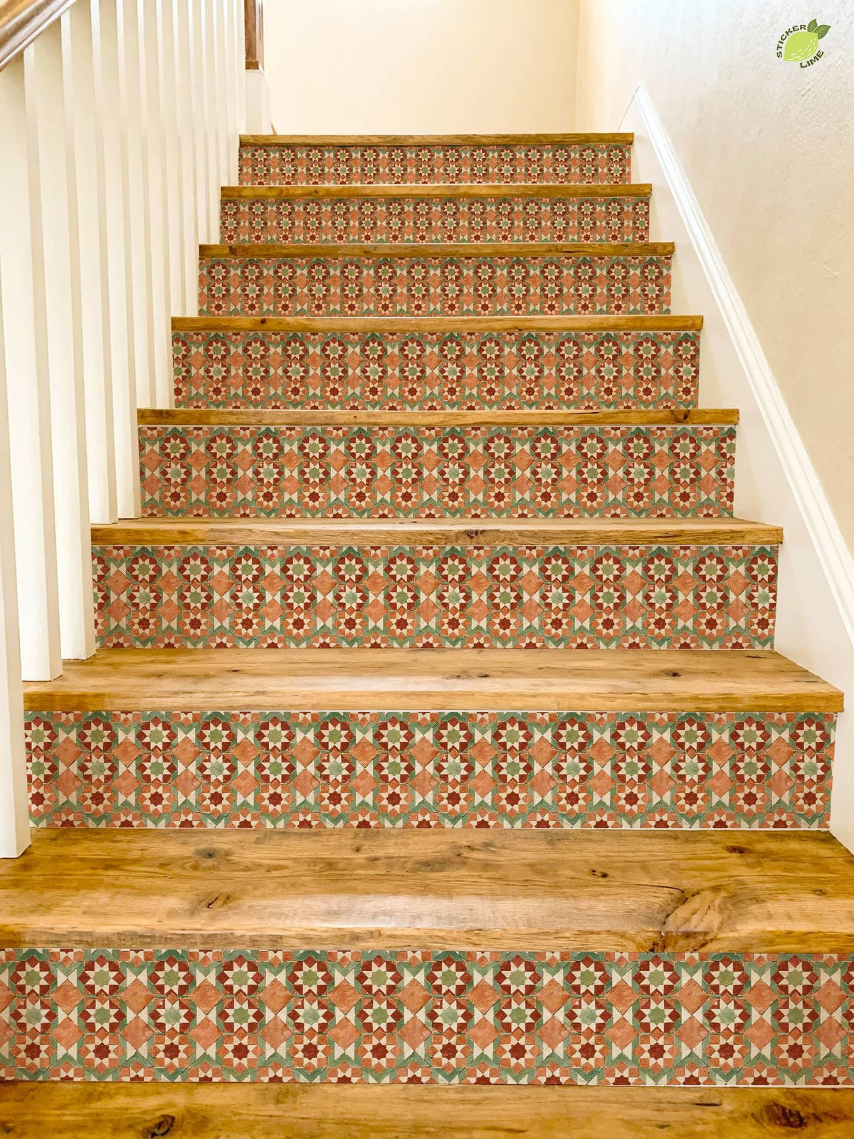 Moroccan Geometric Mosaic Art Motif peel and stick stair riser decals, photo 6 of 8
