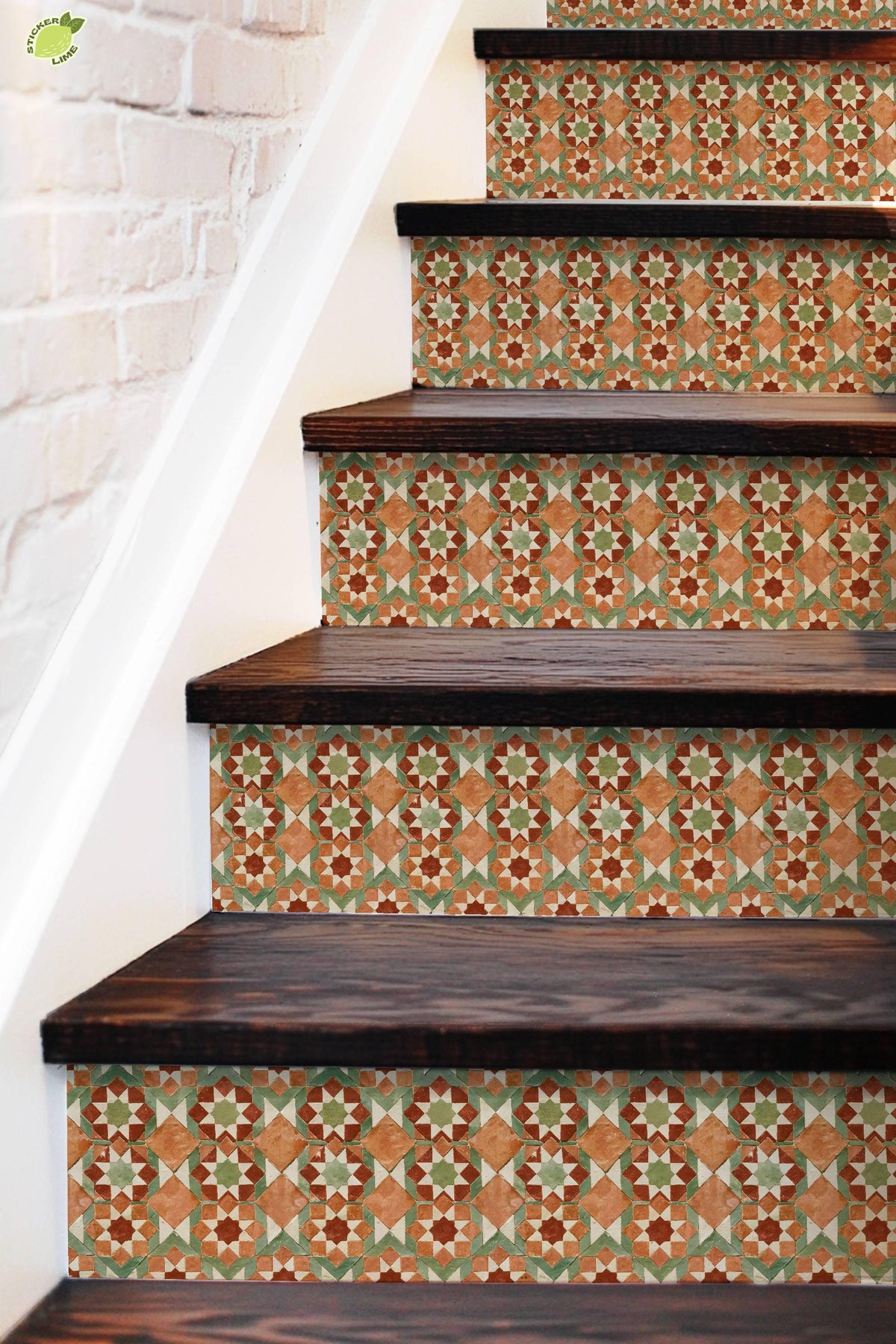 Moroccan Geometric Mosaic Art Motif peel and stick stair riser decals, photo 7 of 8