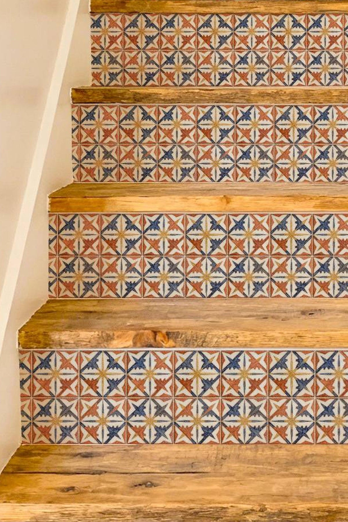 Terracotta Boho Star Tile peel and stick stair riser decals