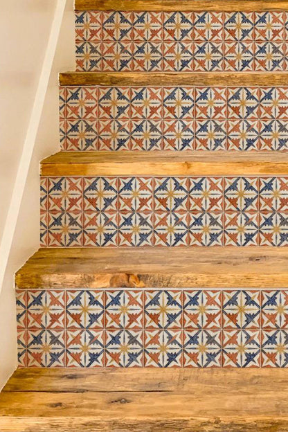 Terracotta Boho Star Tile peel and stick stair riser decals