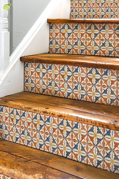 Terracotta Boho Star Tile peel and stick stair riser decals, photo 2 of 8