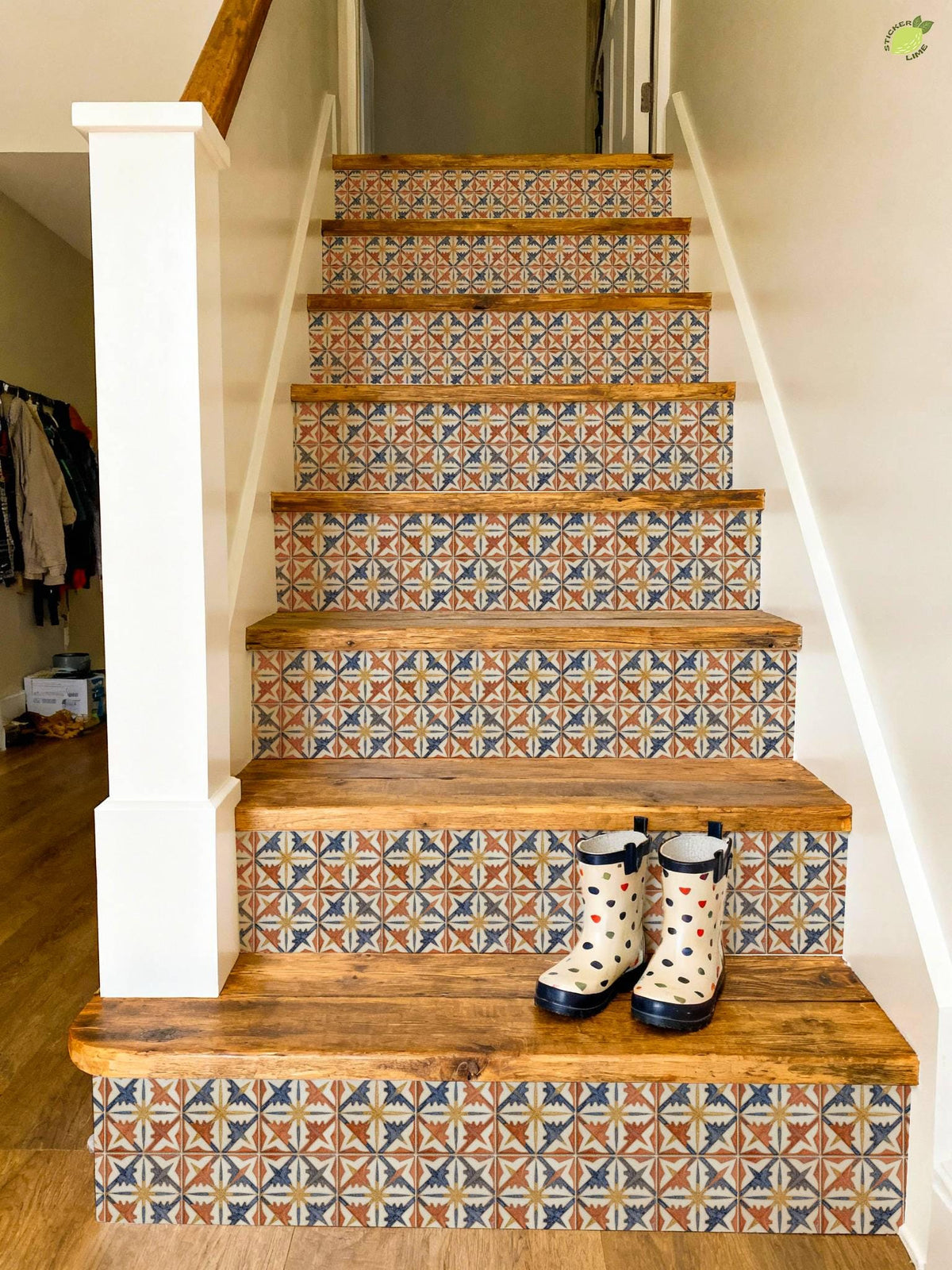 Terracotta Boho Star Tile peel and stick stair riser decals, photo 3 of 8