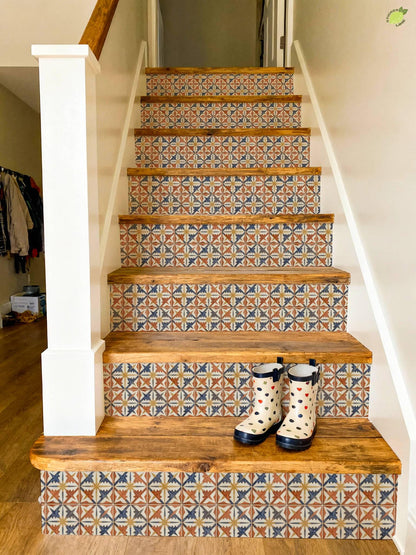 Terracotta Boho Star Tile peel and stick stair riser decals, photo 3 of 8