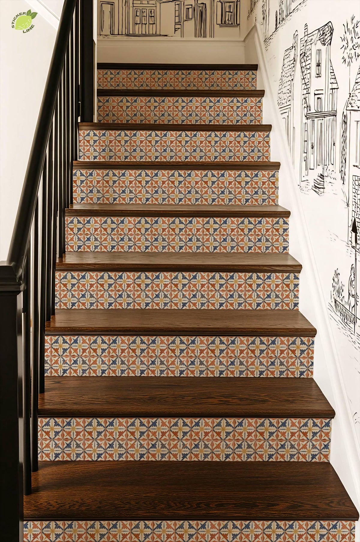 Terracotta Boho Star Tile peel and stick stair riser decals, photo 6 of 8