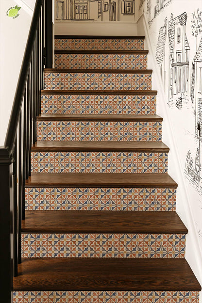Terracotta Boho Star Tile peel and stick stair riser decals, photo 6 of 8