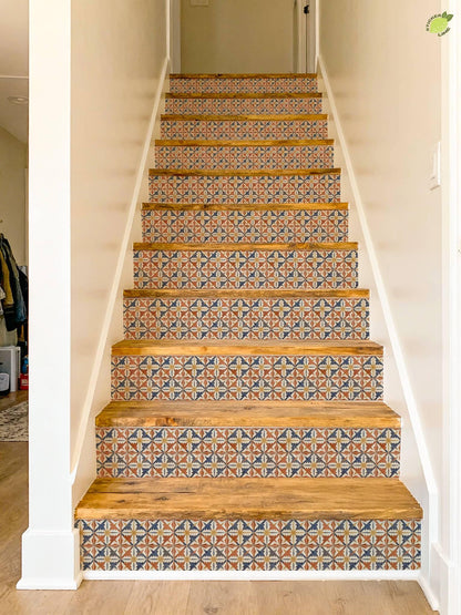 Terracotta Boho Star Tile peel and stick stair riser decals, photo 7 of 8