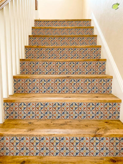 Terracotta Boho Star Tile peel and stick stair riser decals, photo 8 of 8