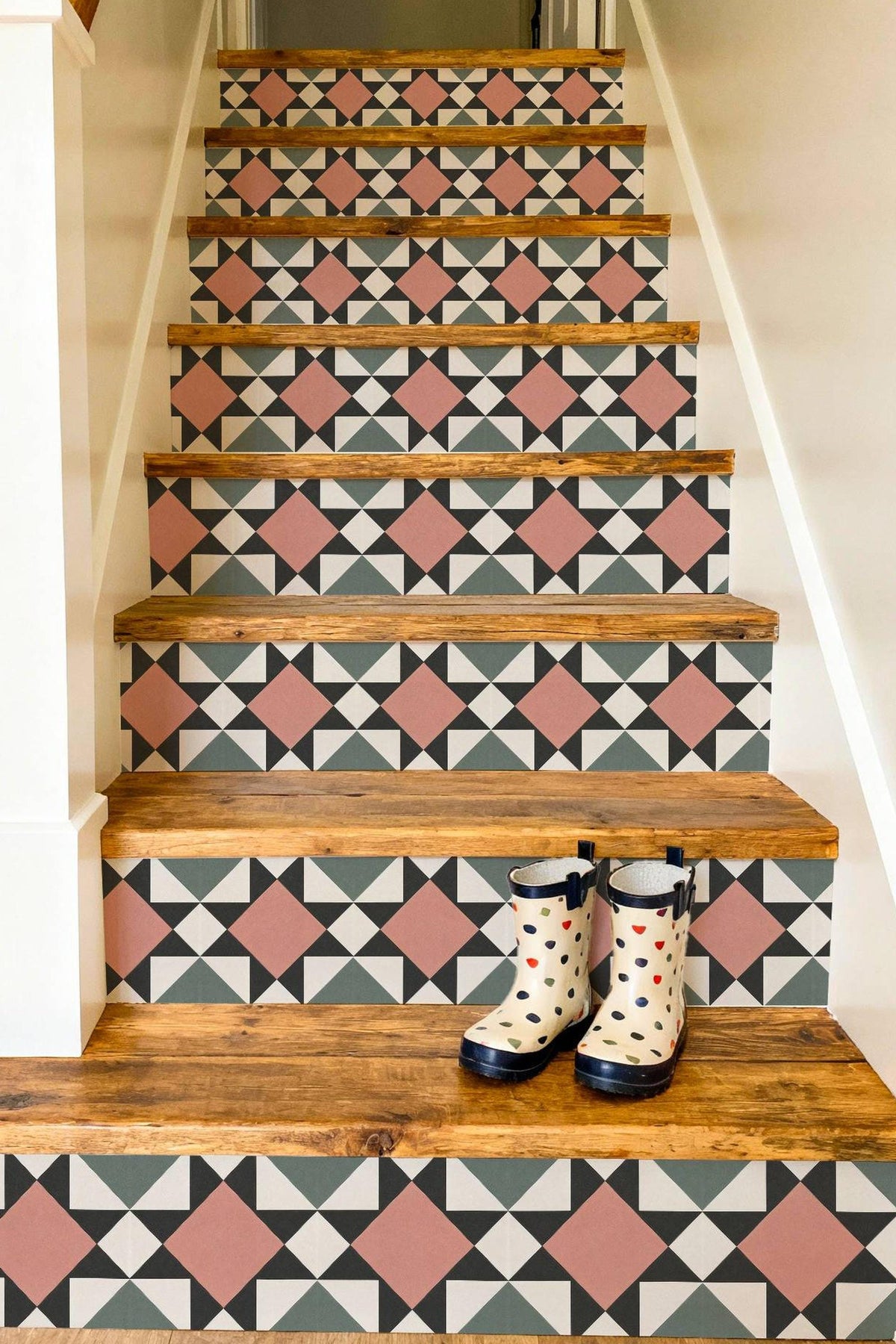 Mid-Century Modern Star Geometric peel and stick stair riser decals