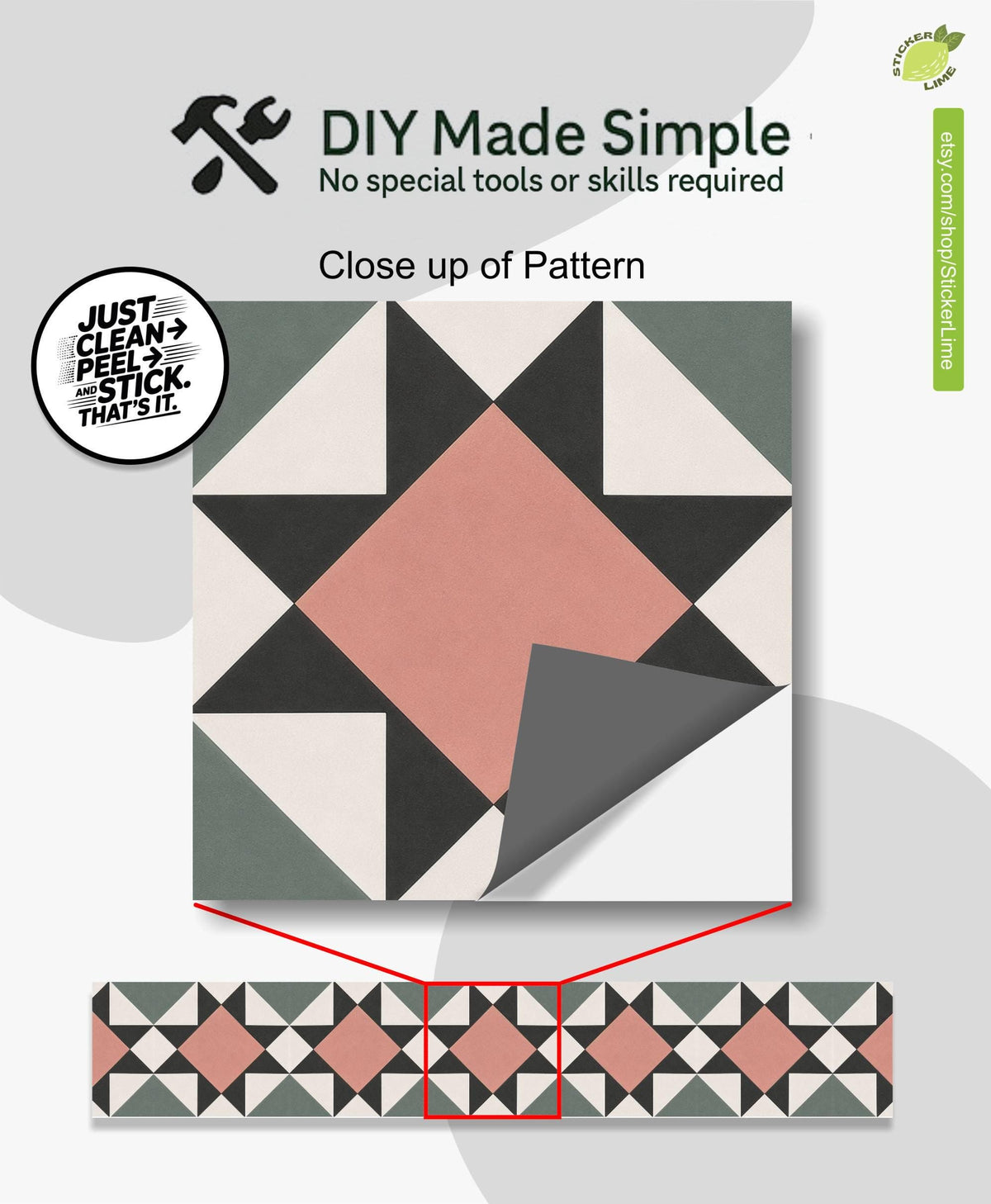 Mid-Century Modern Star Geometric peel and stick stair riser decals, photo 2 of 8