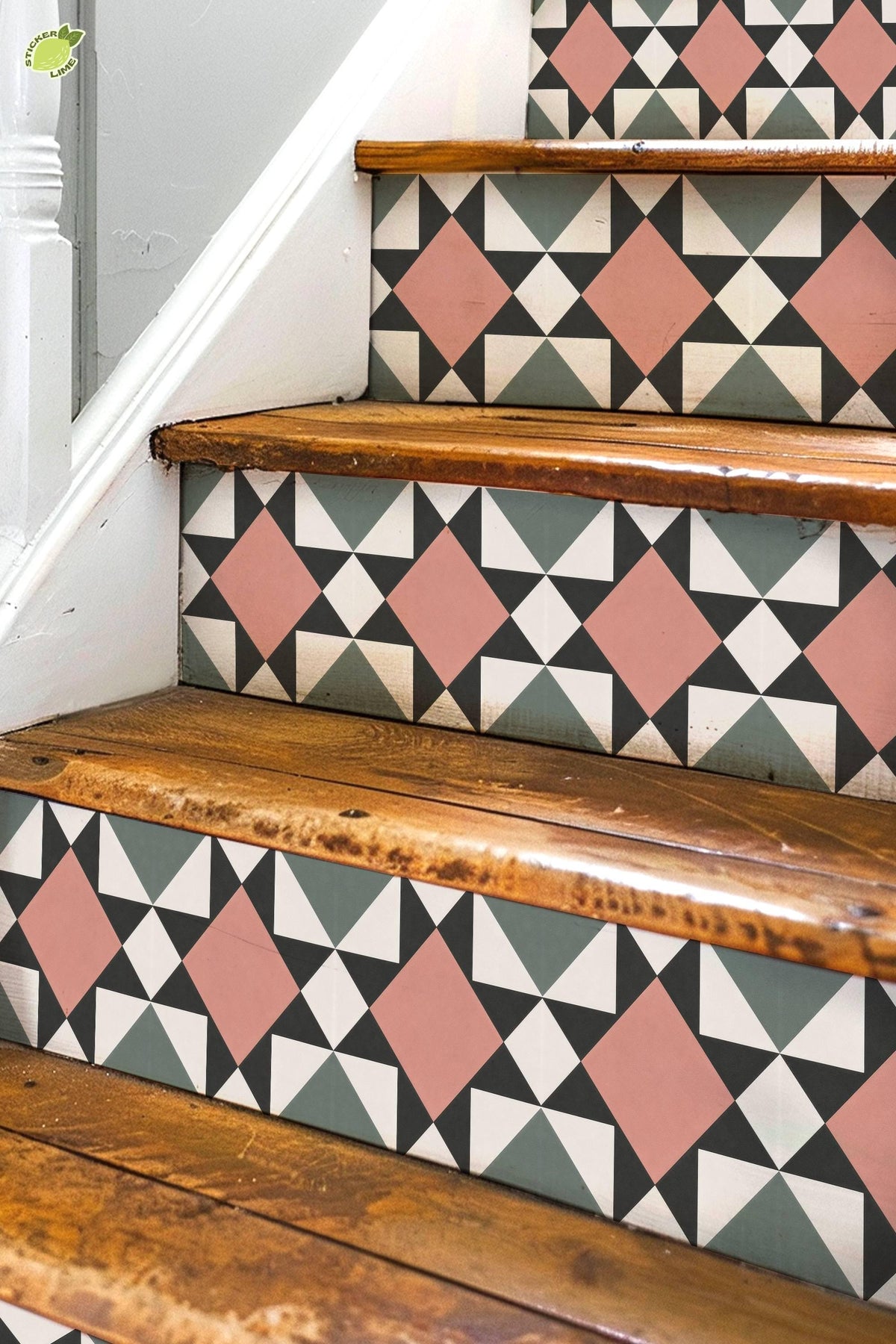 Mid-Century Modern Star Geometric peel and stick stair riser decals, photo 3 of 8