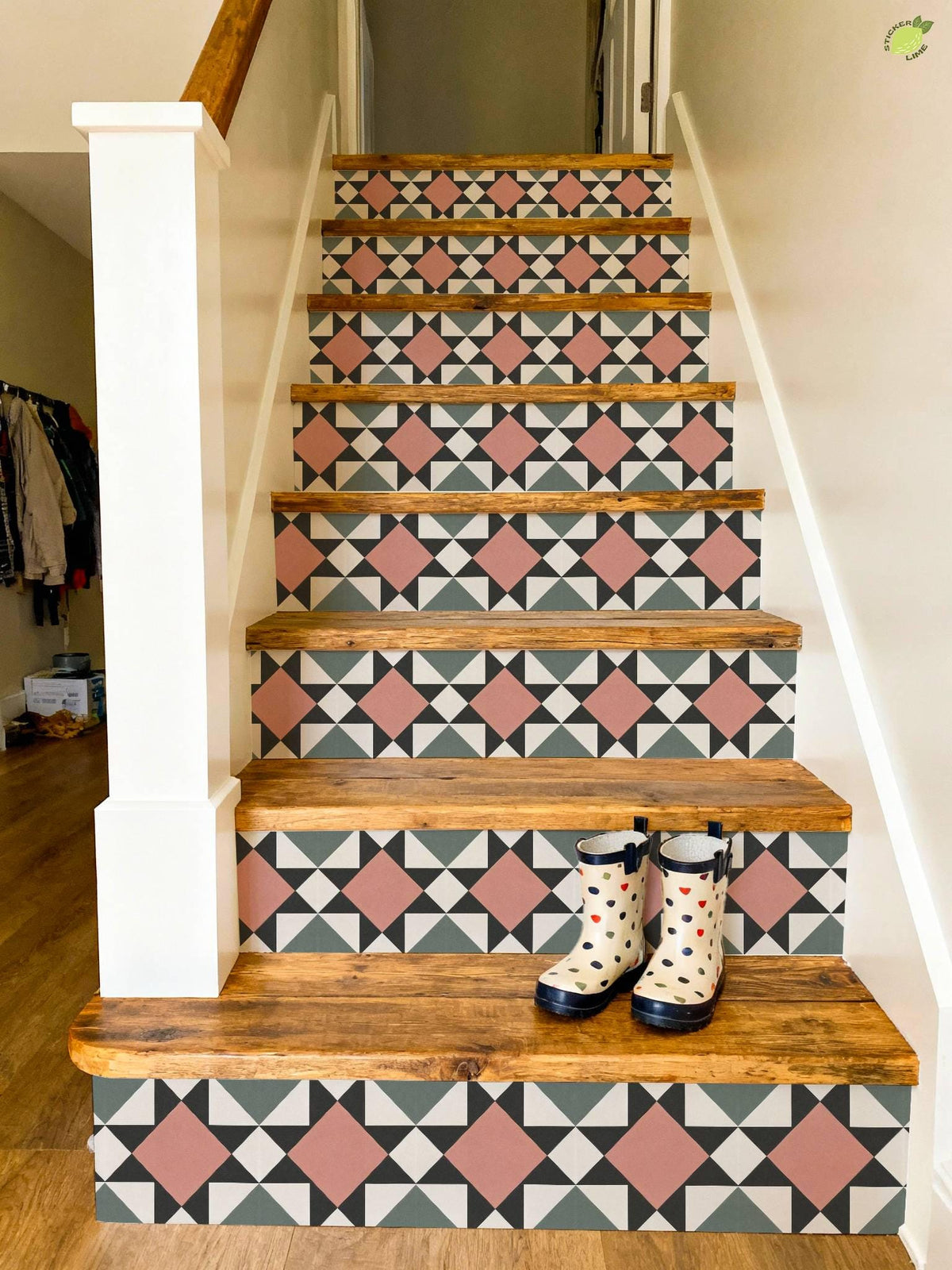 Mid-Century Modern Star Geometric peel and stick stair riser decals, photo 4 of 8