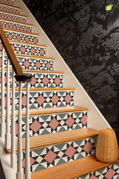 Mid-Century Modern Star Geometric peel and stick stair riser decals, photo 5 of 8