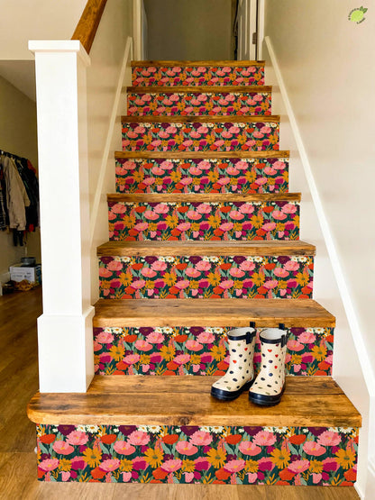 Boho Wildflower Garden Surface peel and stick stair riser decals, photo 3 of 8