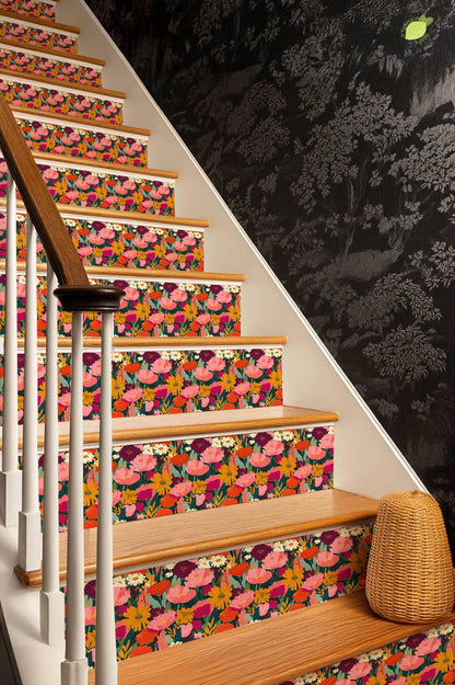 Boho Wildflower Garden Surface peel and stick stair riser decals, photo 4 of 8
