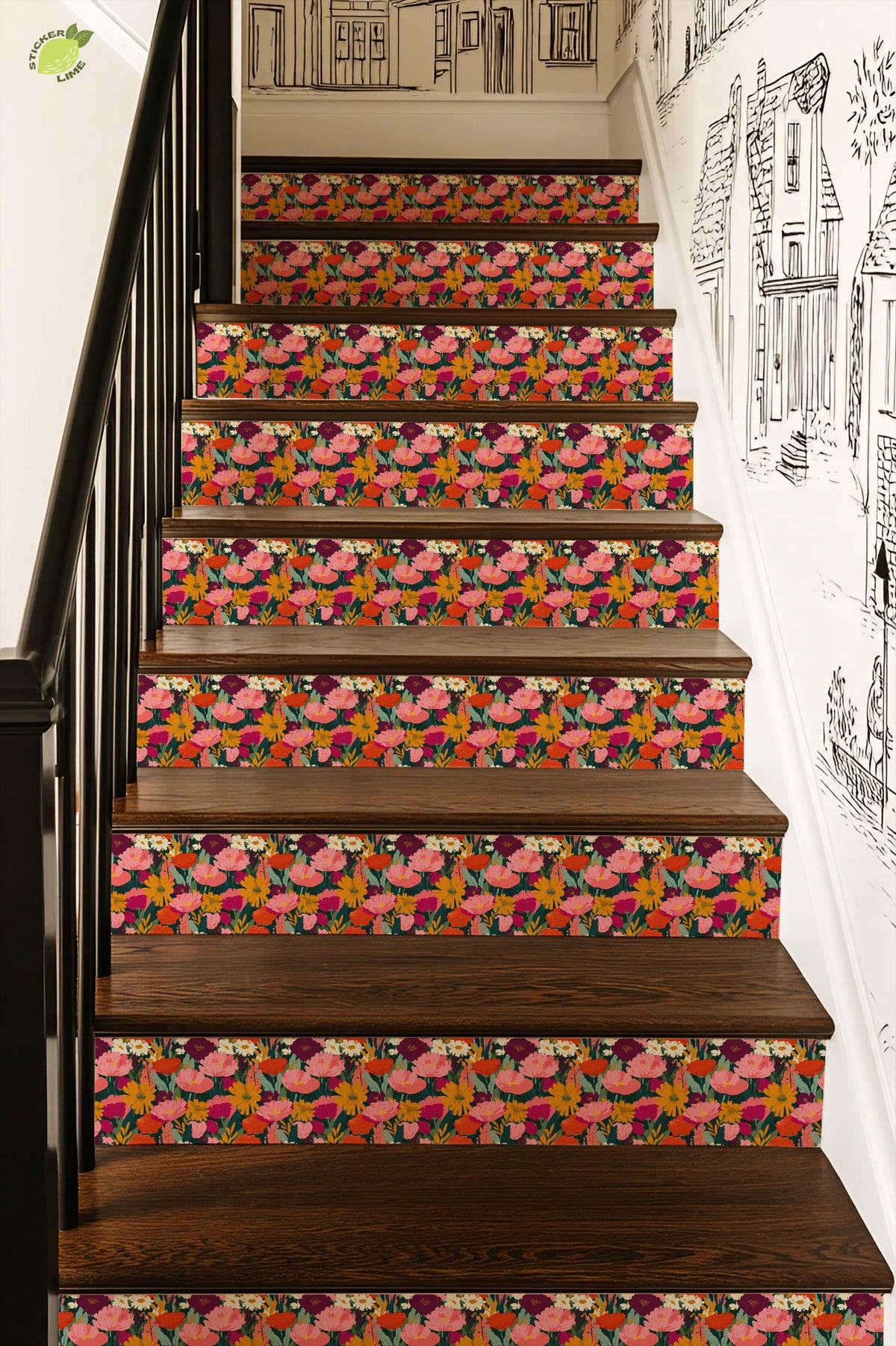 Boho Wildflower Garden Surface peel and stick stair riser decals, photo 6 of 8