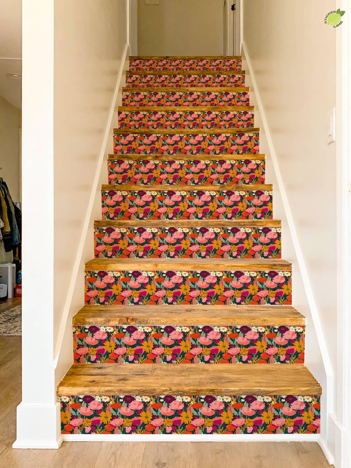Boho Wildflower Garden Surface peel and stick stair riser decals, photo 7 of 8