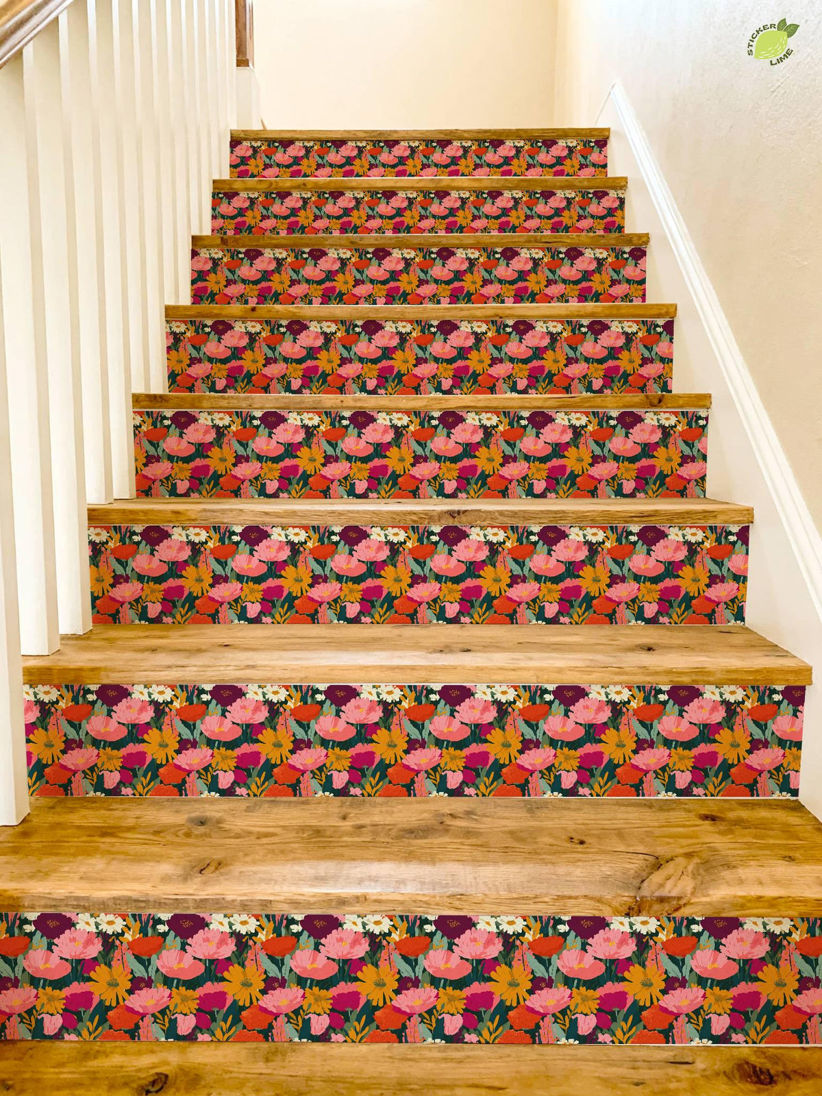Boho Wildflower Garden Surface peel and stick stair riser decals, photo 8 of 8