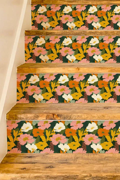 Vintage Botanical Garden Floral peel and stick stair riser decals