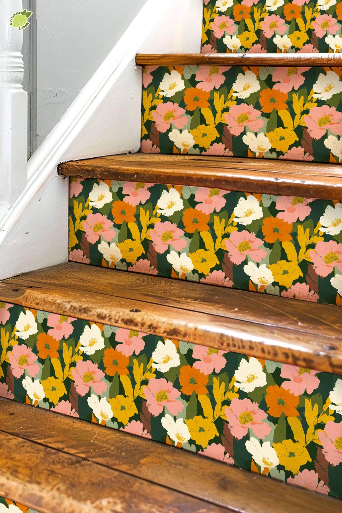 Vintage Botanical Garden Floral peel and stick stair riser decals, photo 2 of 8