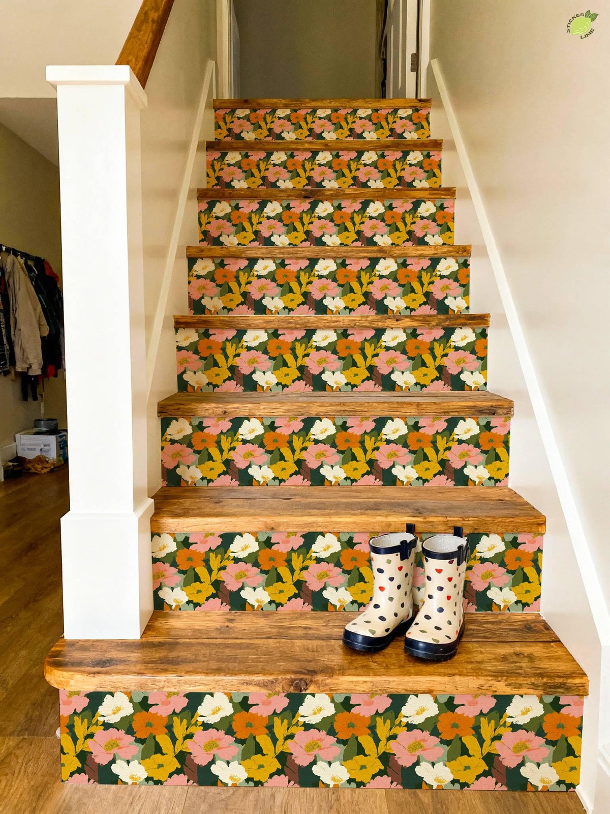 Vintage Botanical Garden Floral peel and stick stair riser decals, photo 3 of 8