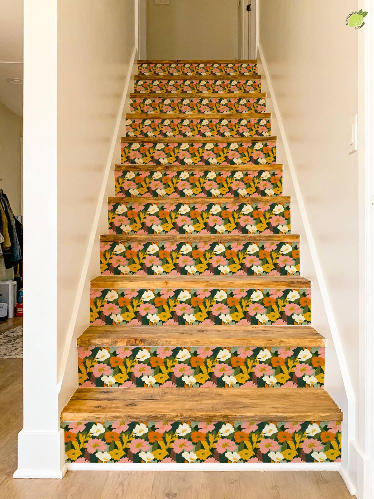 Vintage Botanical Garden Floral peel and stick stair riser decals, photo 7 of 8